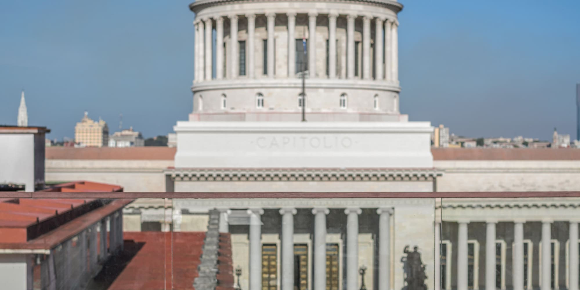 a table with food on it in front of a building