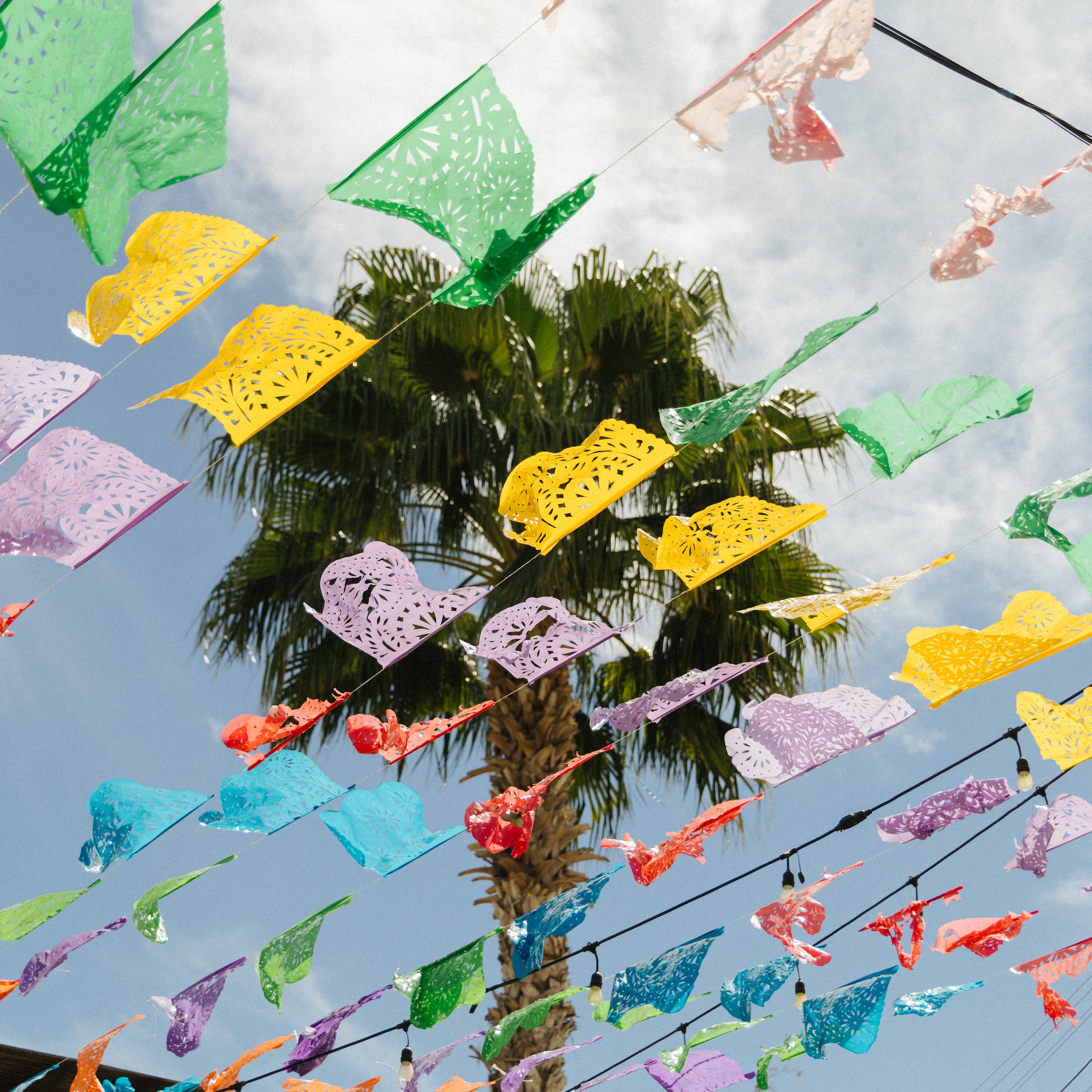a colorful flags from wires