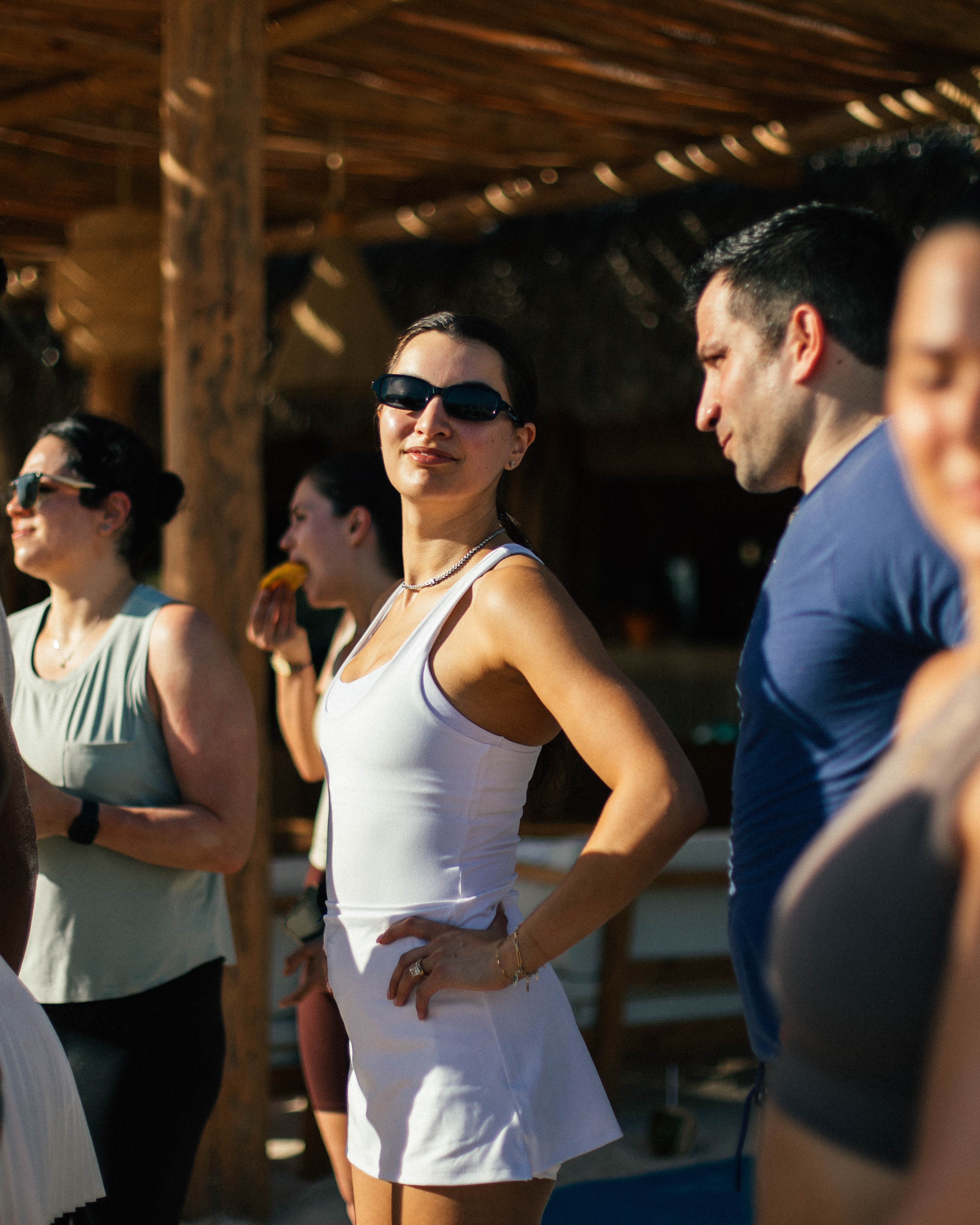 a group of people standing in a line