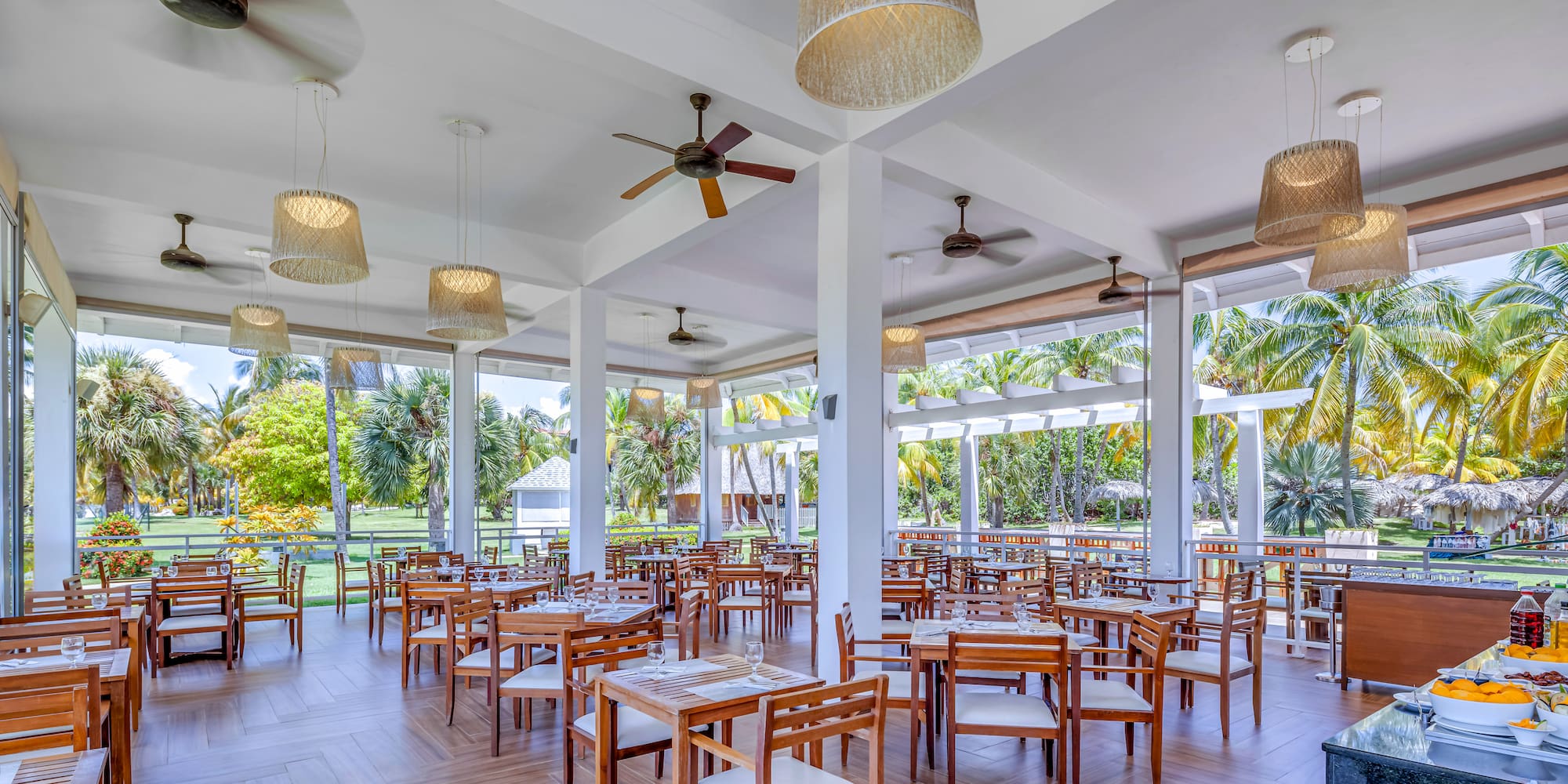 a room with tables and chairs
