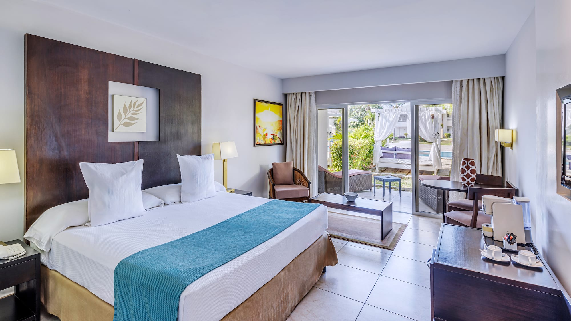 a room with a bed and a table