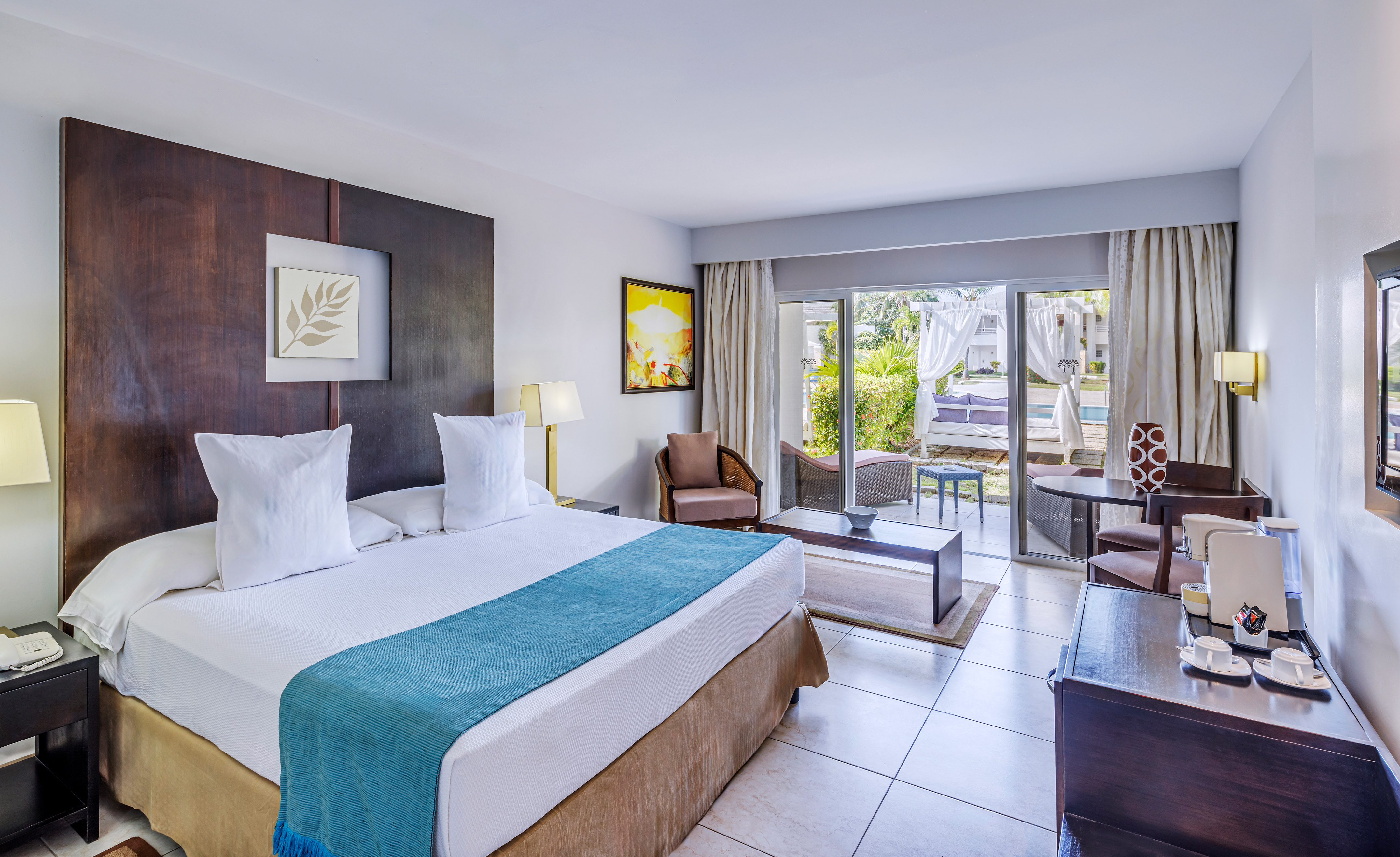 a room with a bed and a table