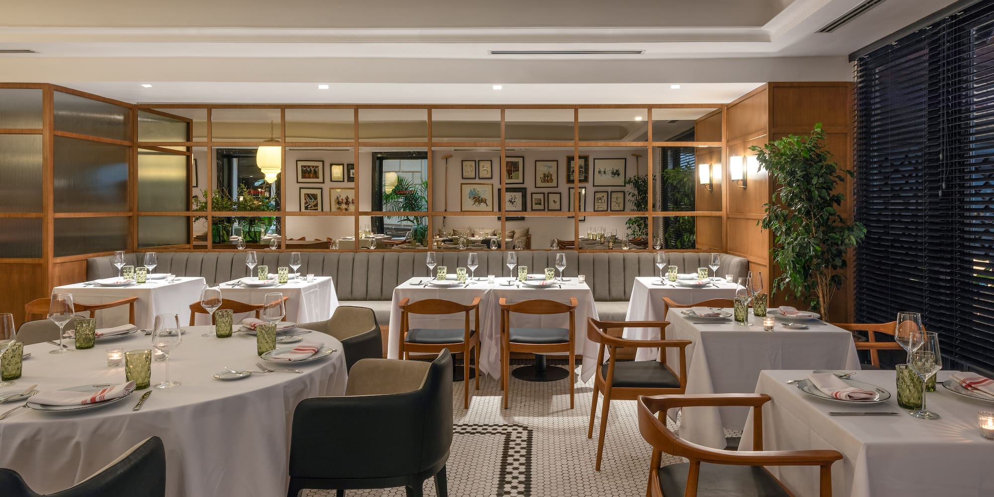 a room with tables and chairs