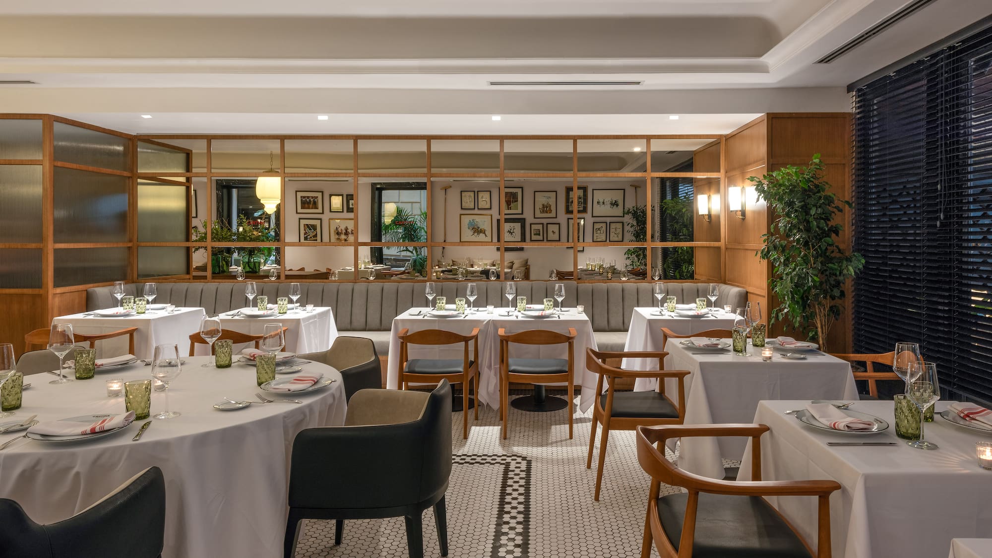 a room with tables and chairs