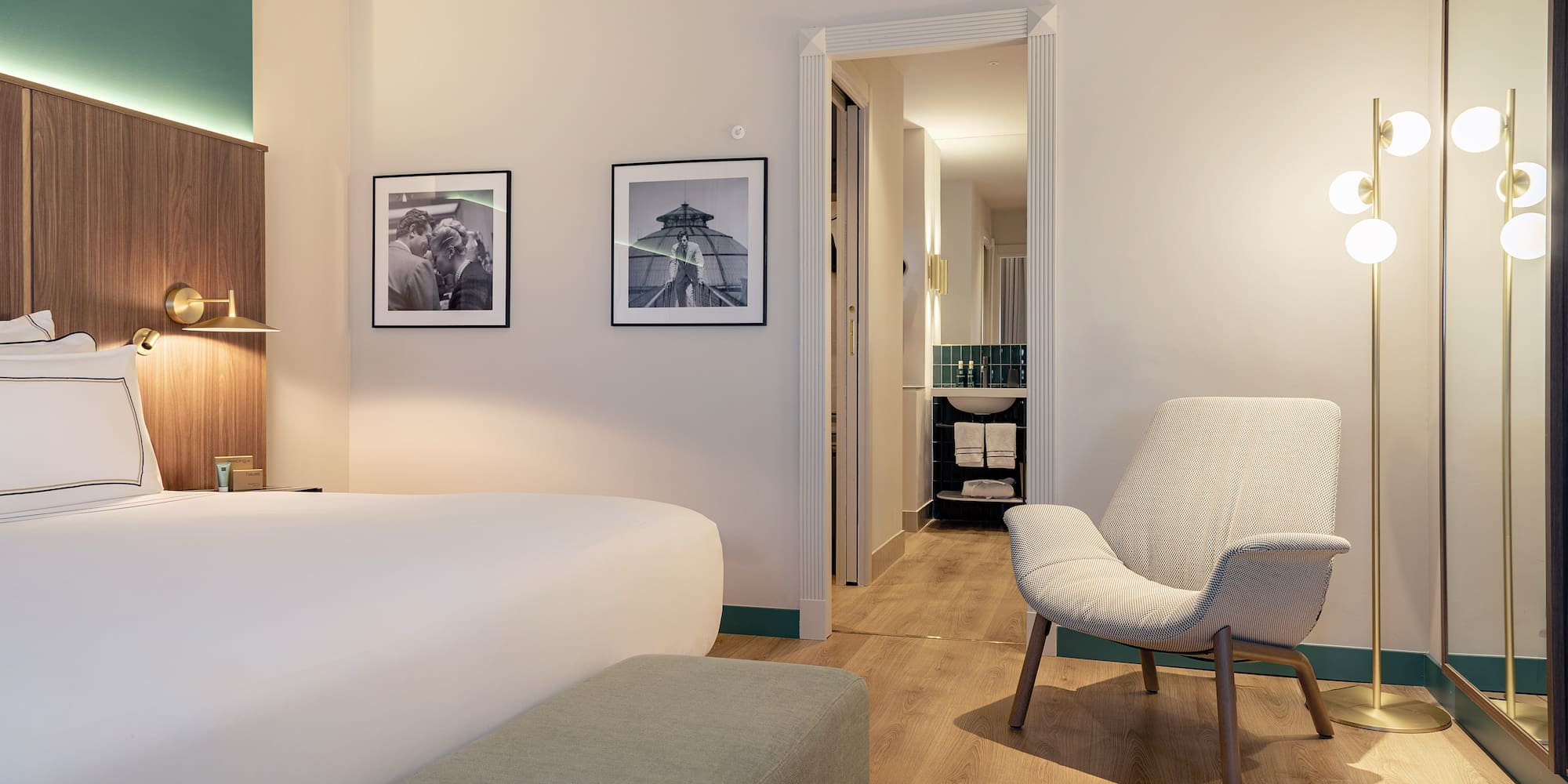 a room with a bed and a chair