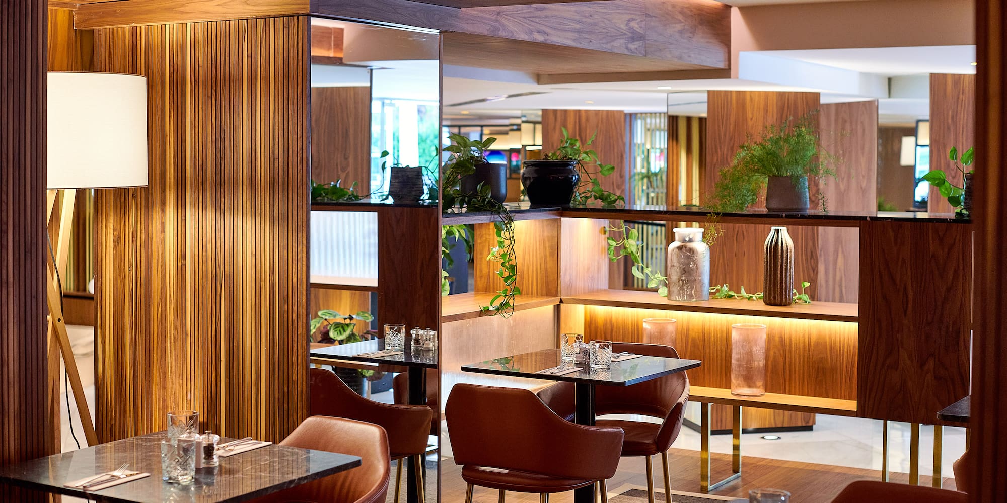 a room with tables and chairs