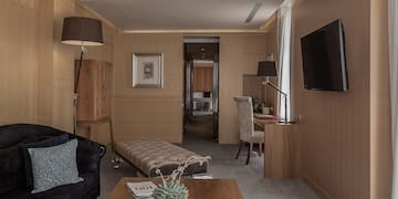 a room with a couch and a table