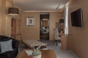 a room with a couch and a table