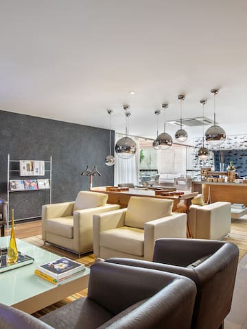 a room with a couch and a coffee table