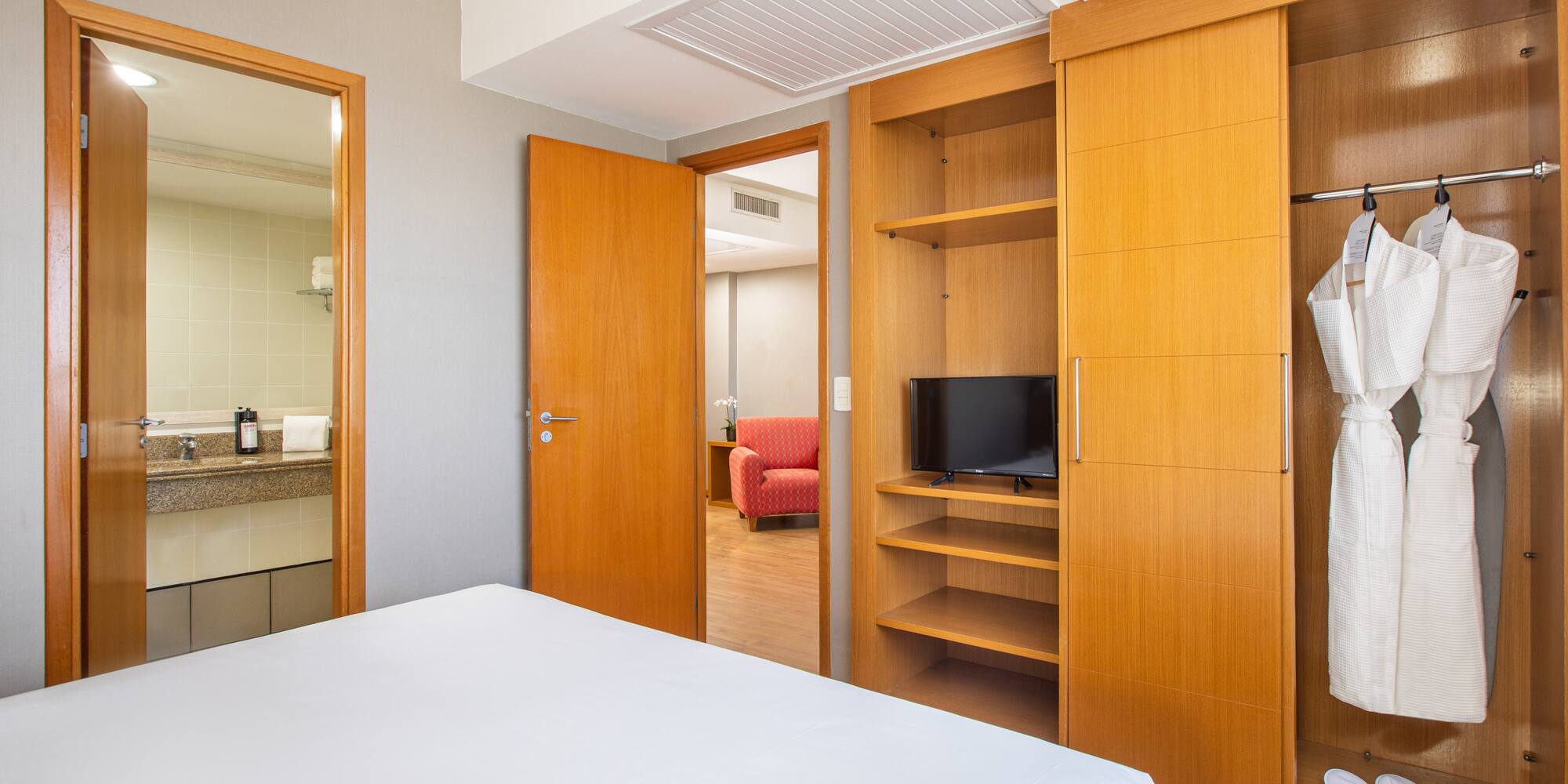 a room with a bed and a closet