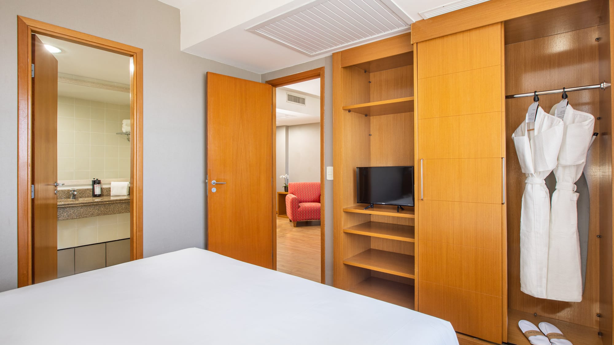 a room with a bed and a closet