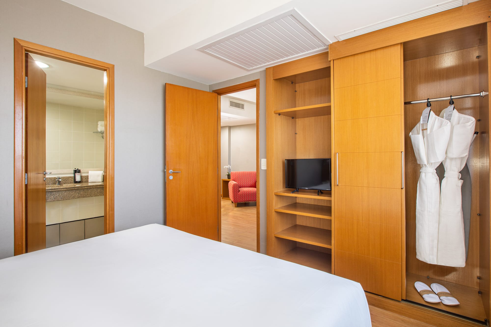 a room with a bed and a closet