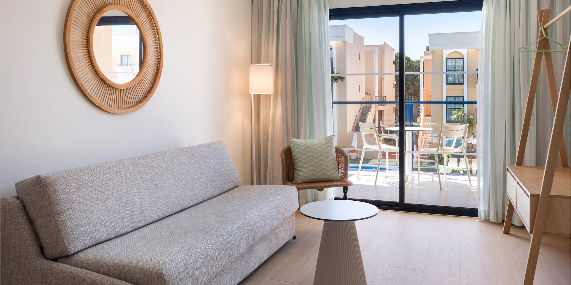 a room with a couch and a table