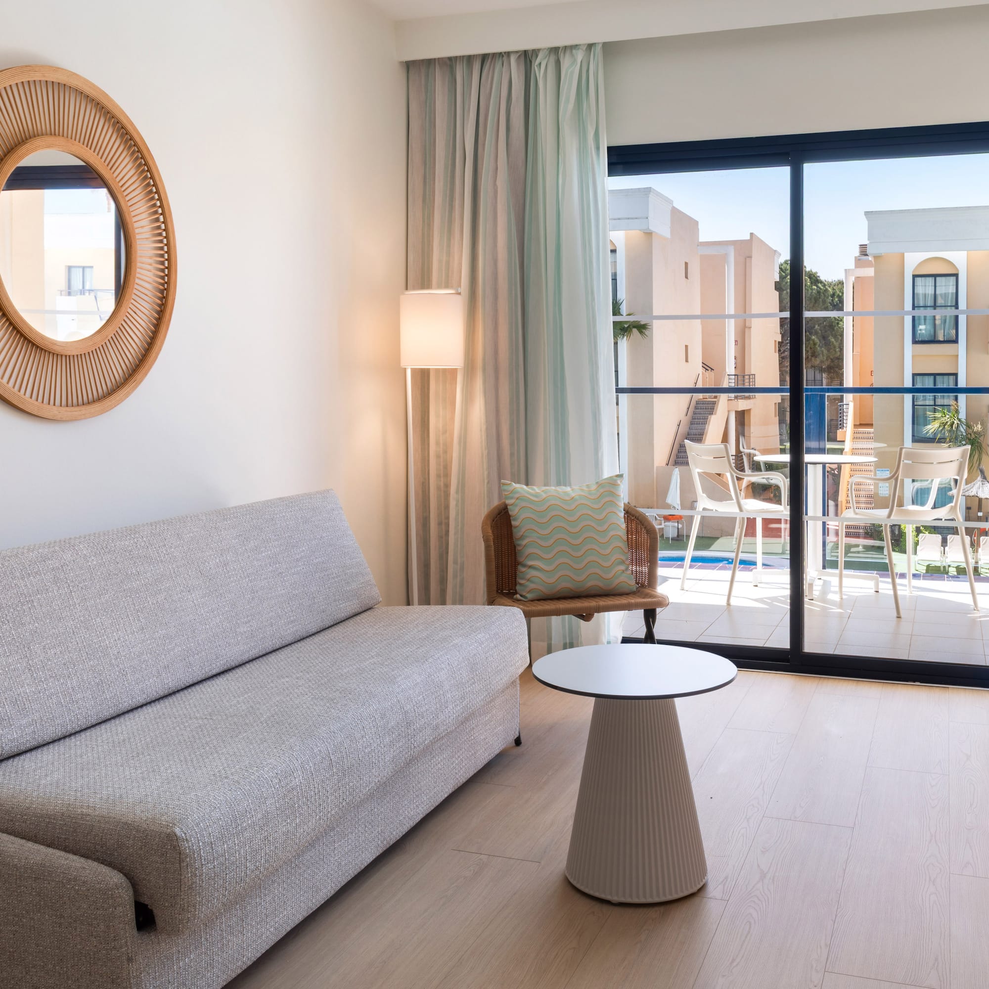 a room with a couch and a table