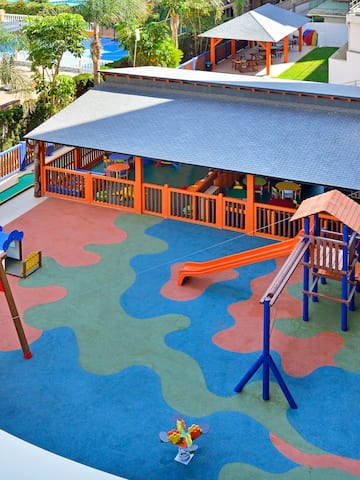 a playground with a play set
