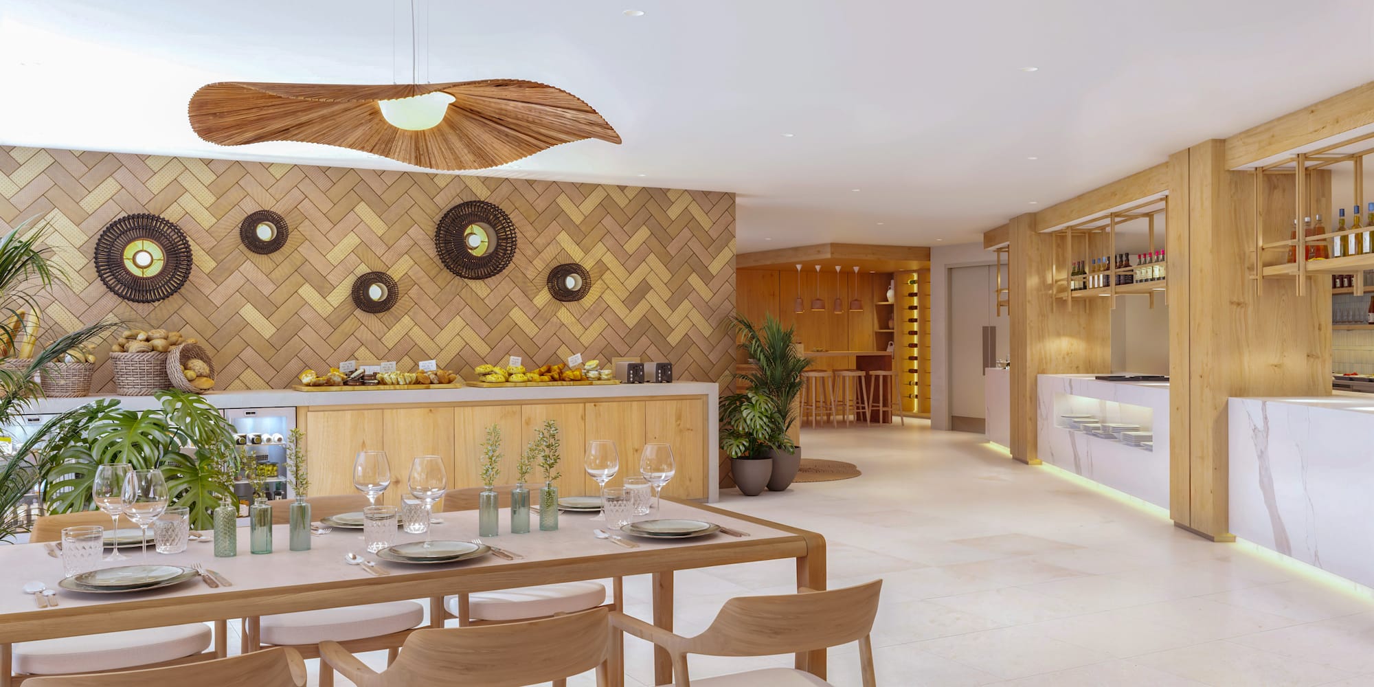 a room with a table and chairs