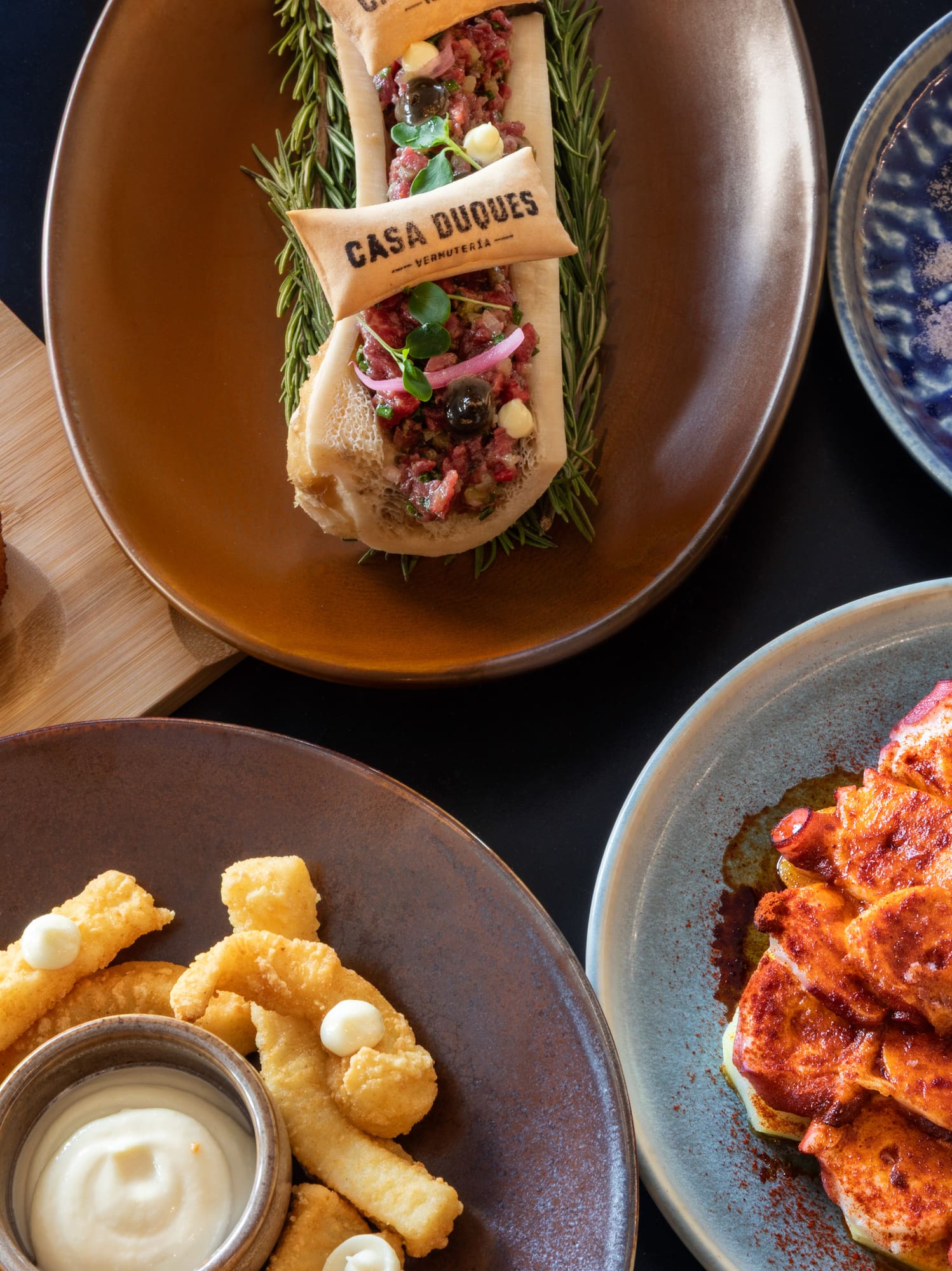 a table with plates of food