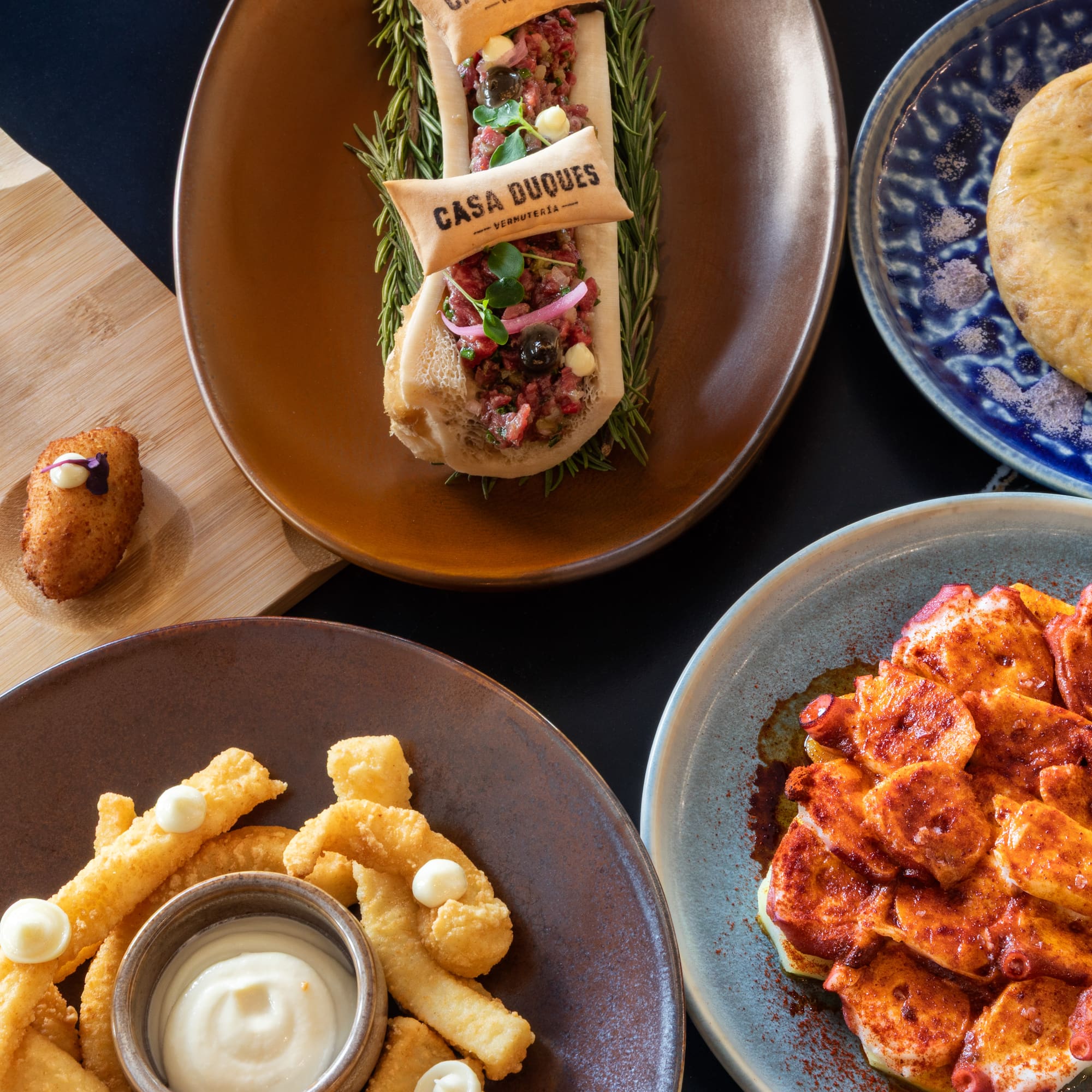 a table with plates of food