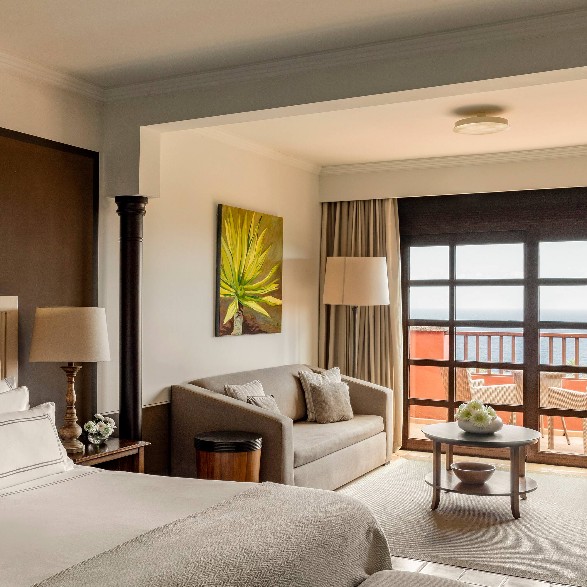 a room with a bed and a fireplace