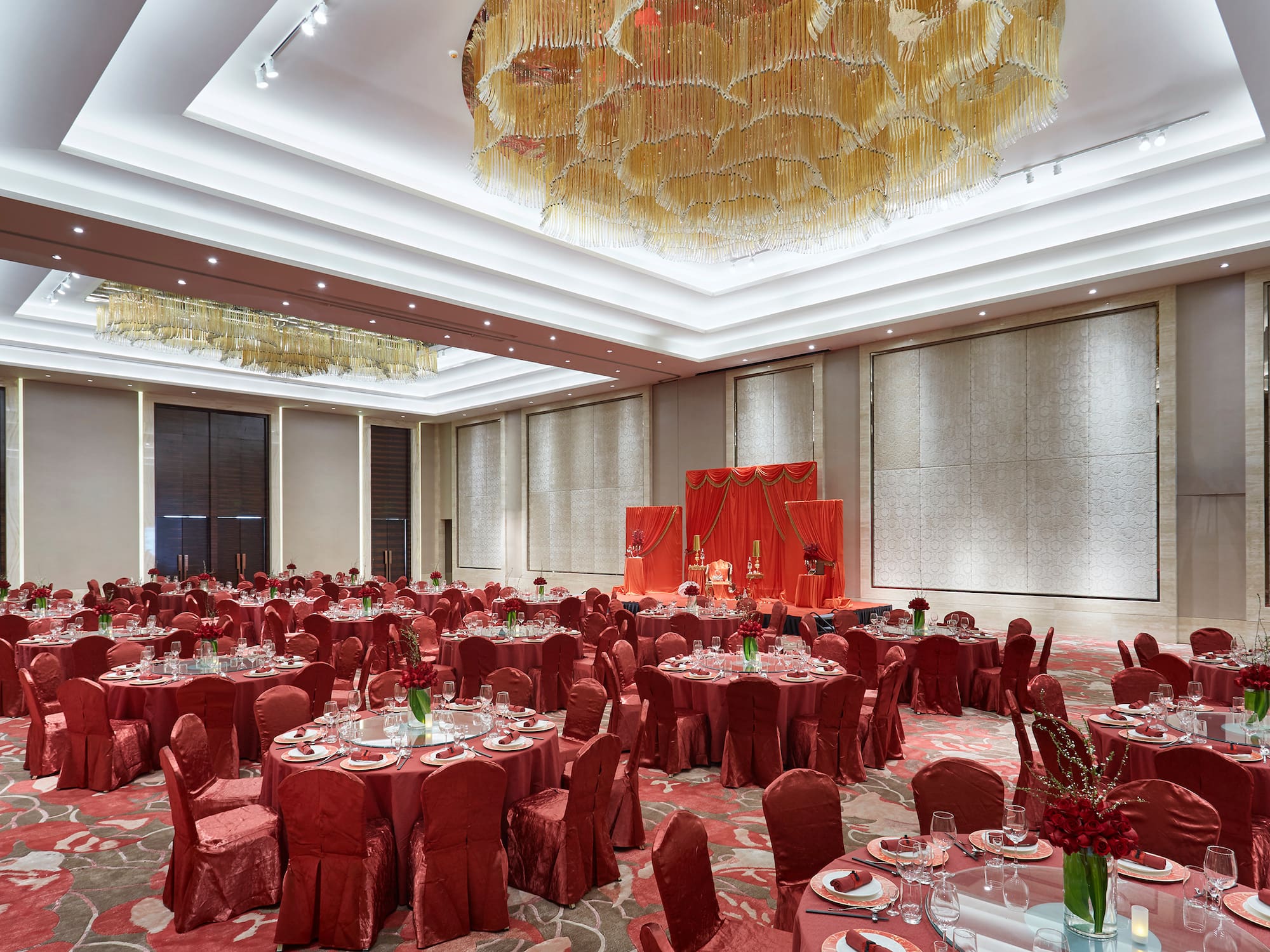 a room with tables and chairs