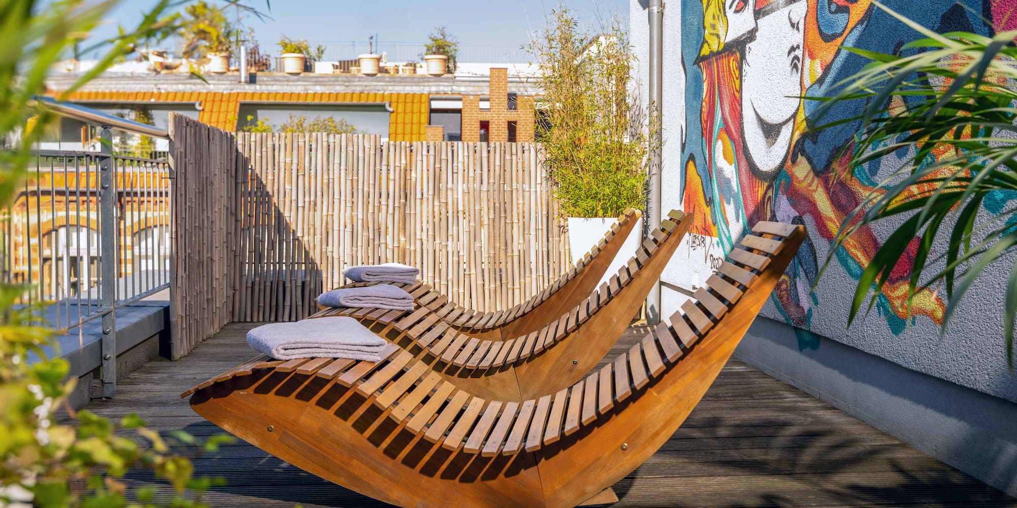 a wooden chairs on a deck