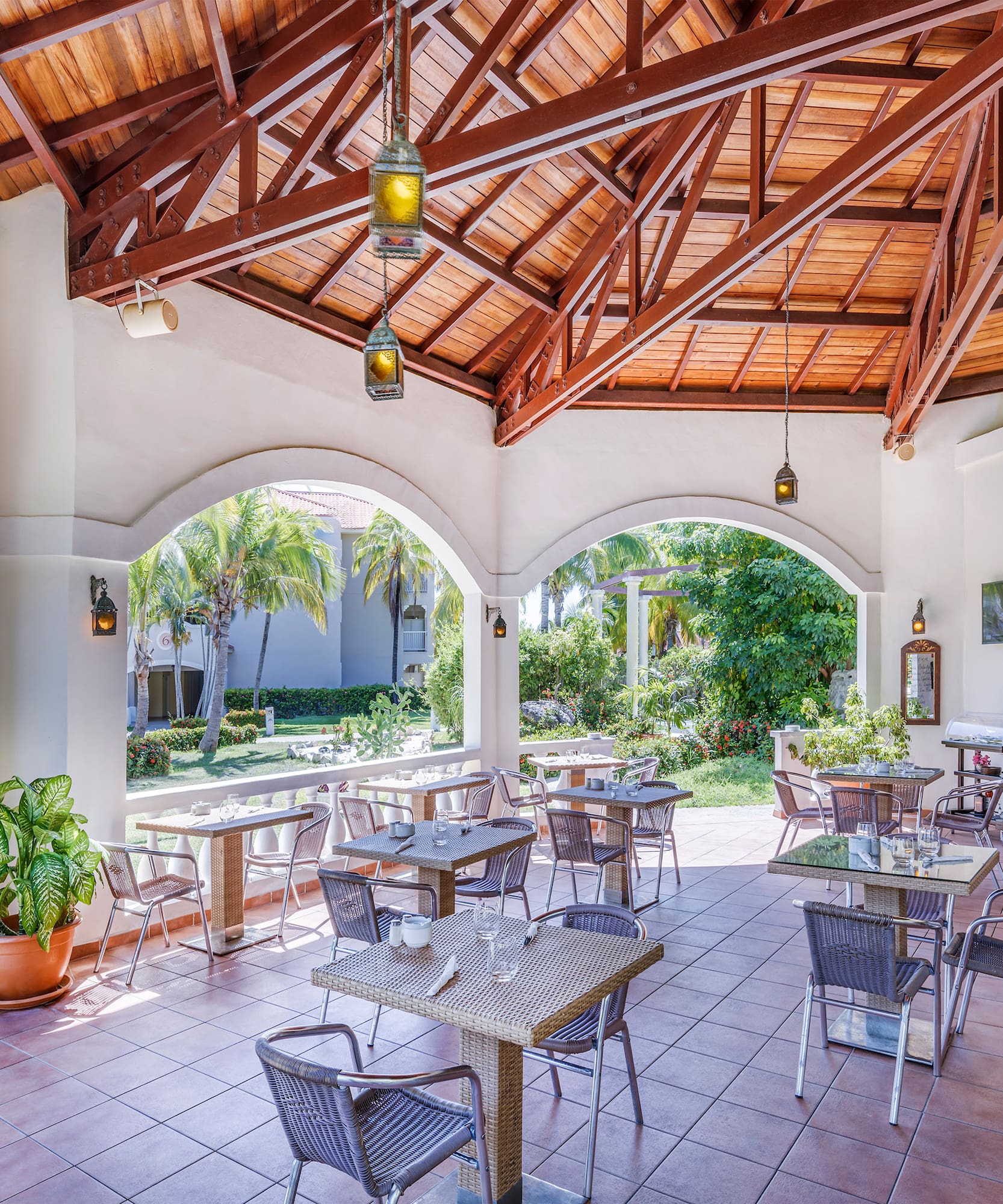 a room with tables and chairs