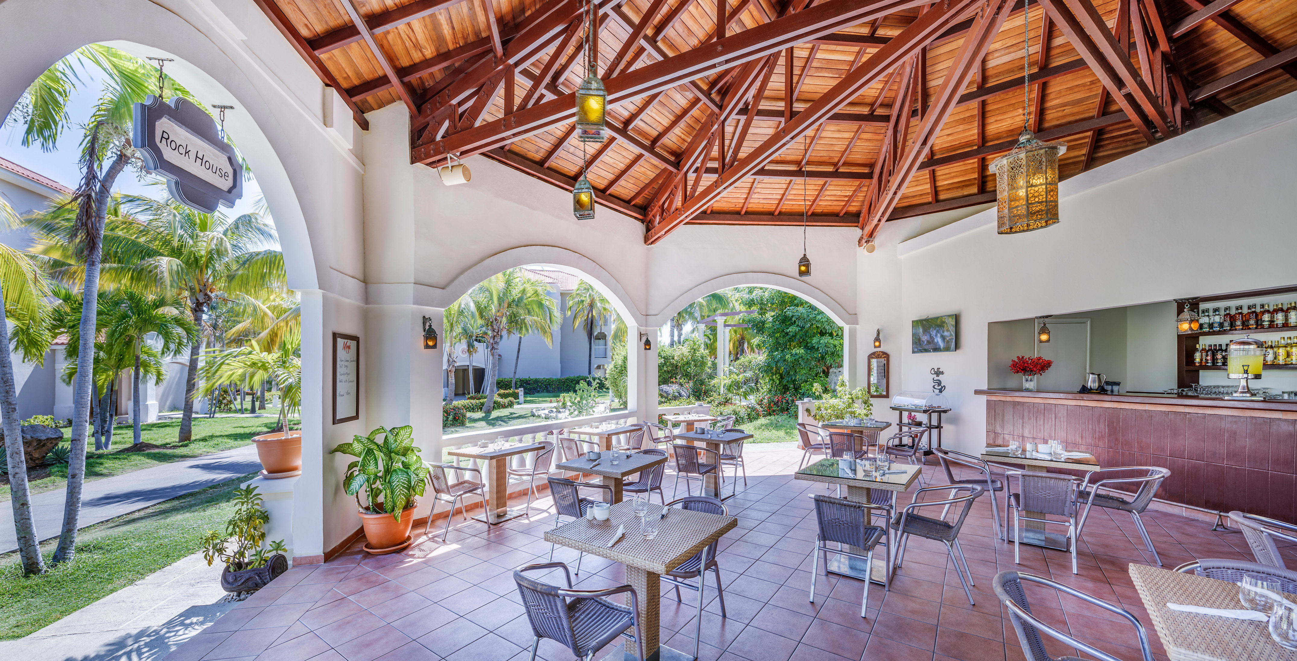 a room with tables and chairs