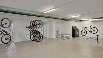 a bike rack in a garage