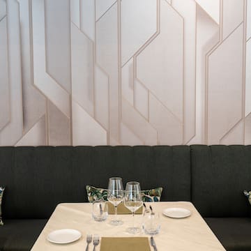 a table with plates and glasses on it