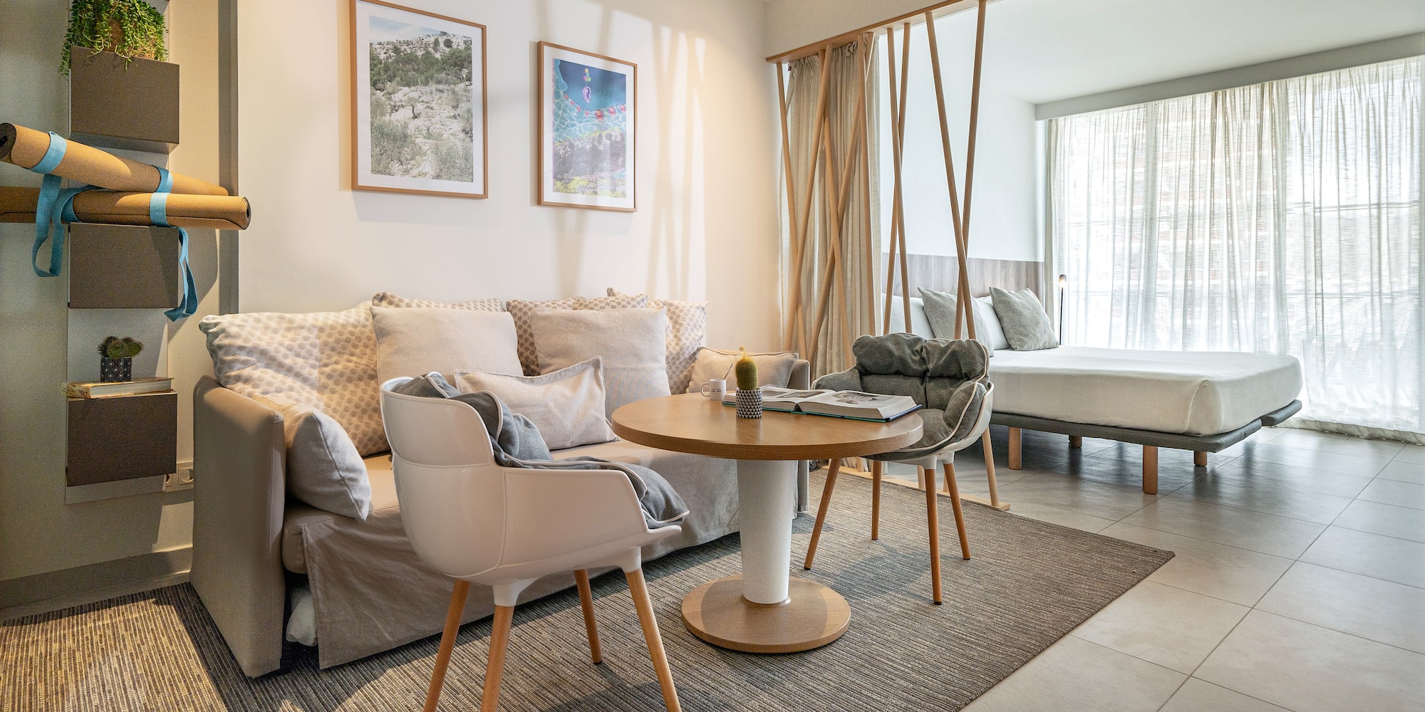 a living room with a couch and a table