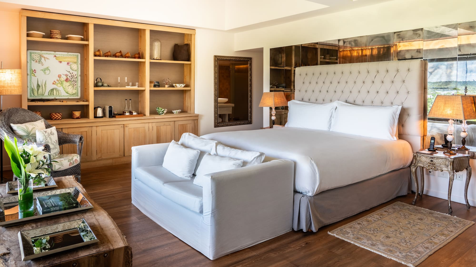 a room with a bed and a couch