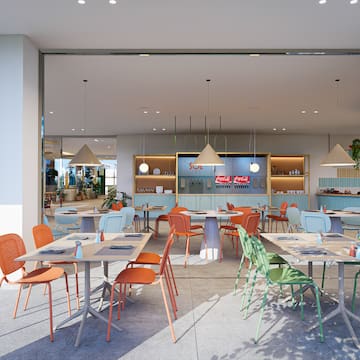 a room with tables and chairs