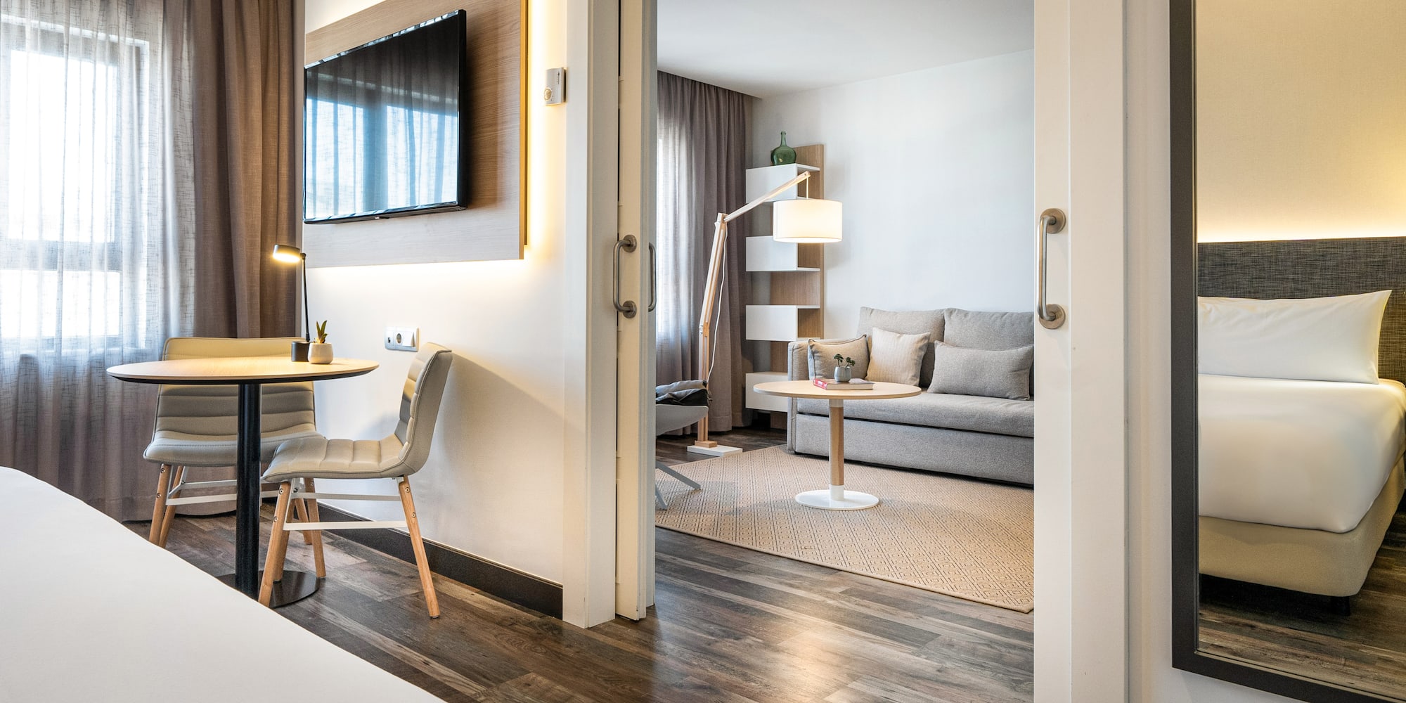 a room with a tv and a couch