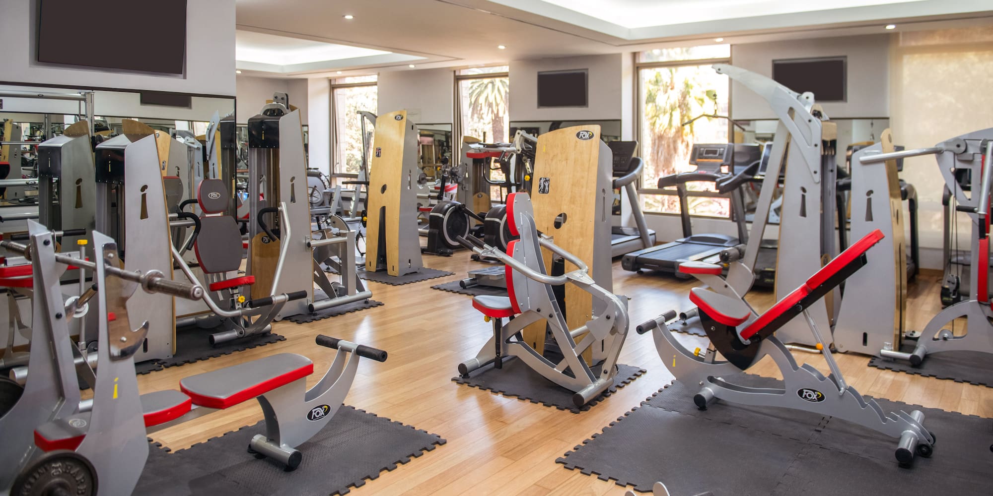 a room with exercise equipment
