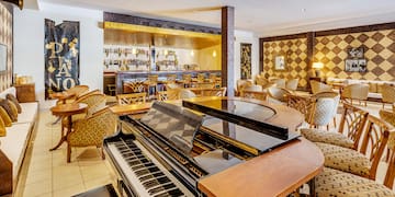 a piano in a restaurant