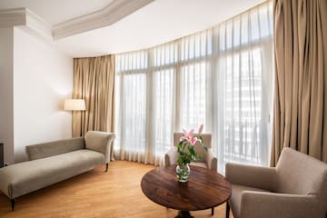 a living room with a couch and a table