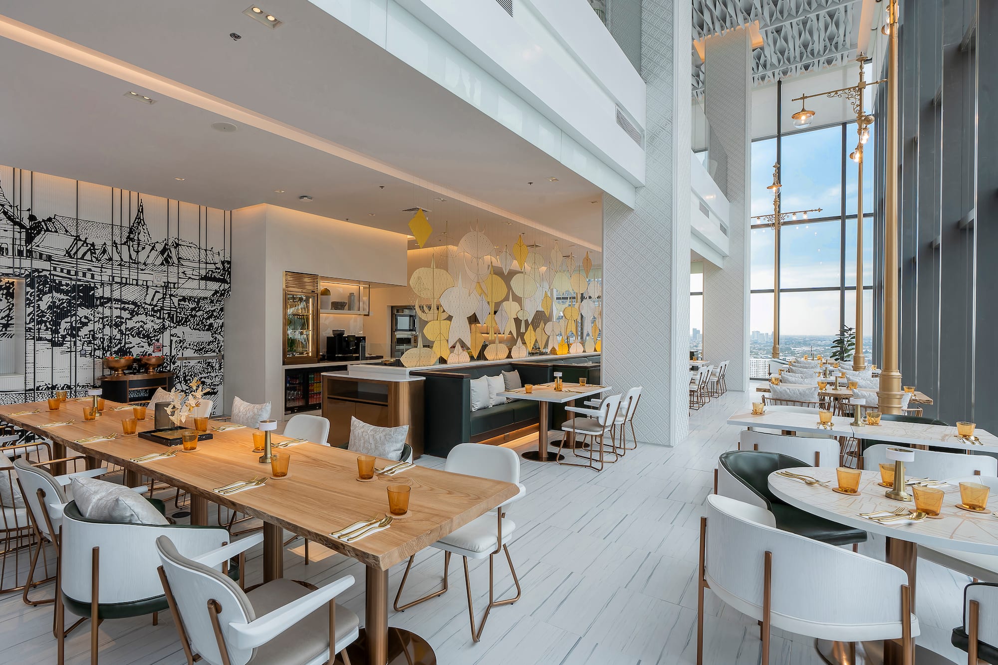 a large room with tables and chairs