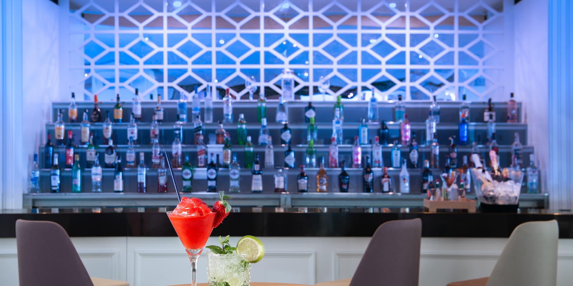 a table with drinks on it