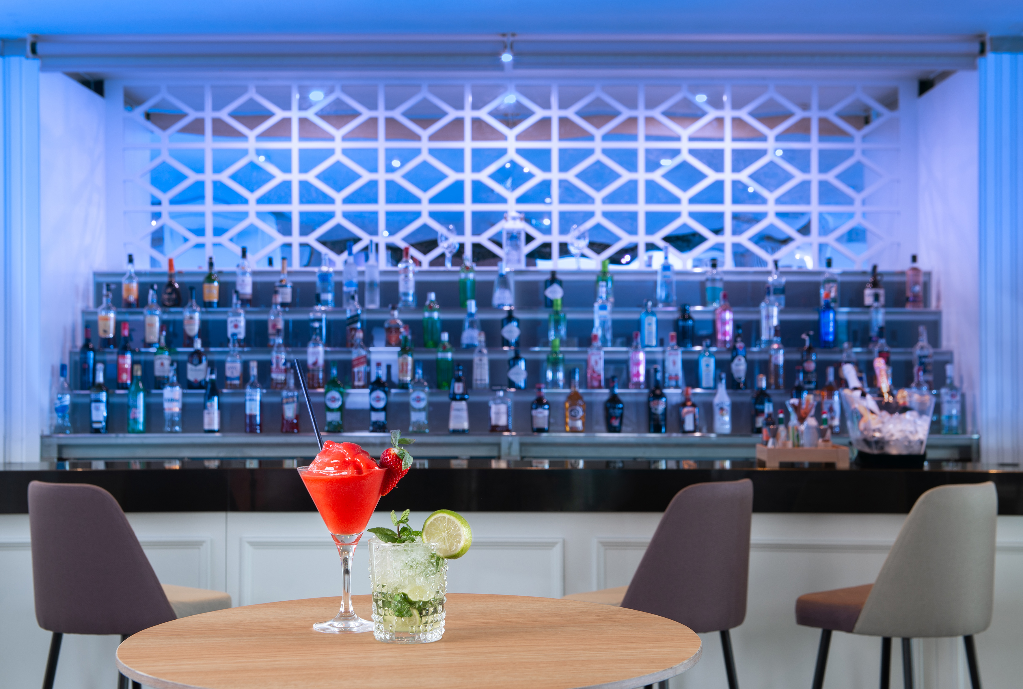 a table with drinks on it