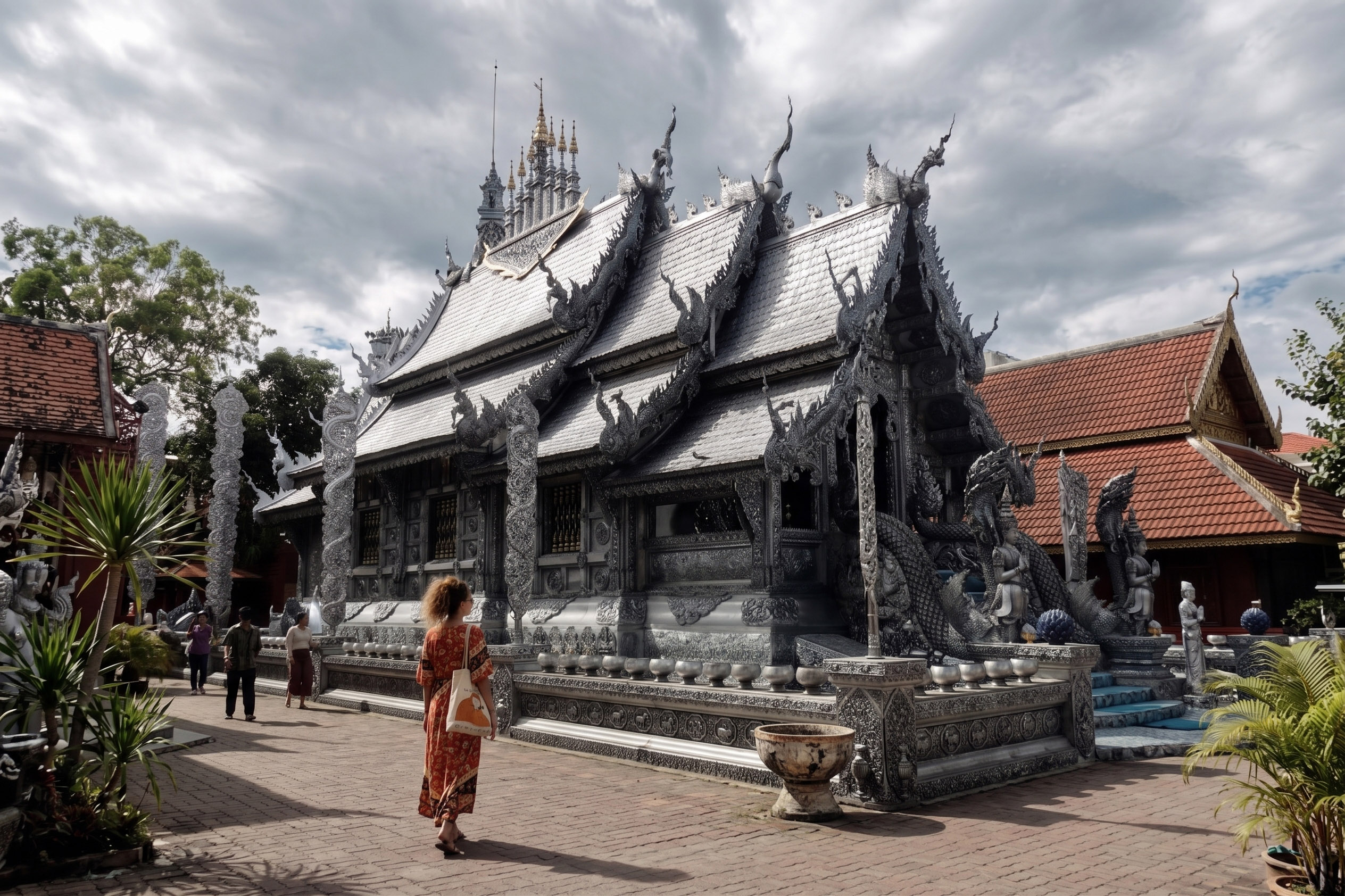 Intricate silver Wat Sri Suphan temple in Chiang Mai, Thailand.