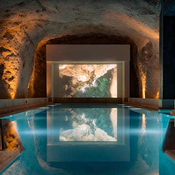 a pool in a cave
