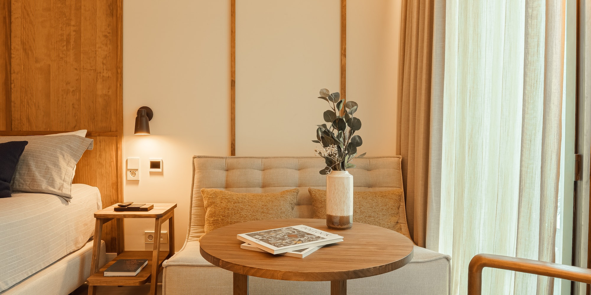 a room with a couch and a table