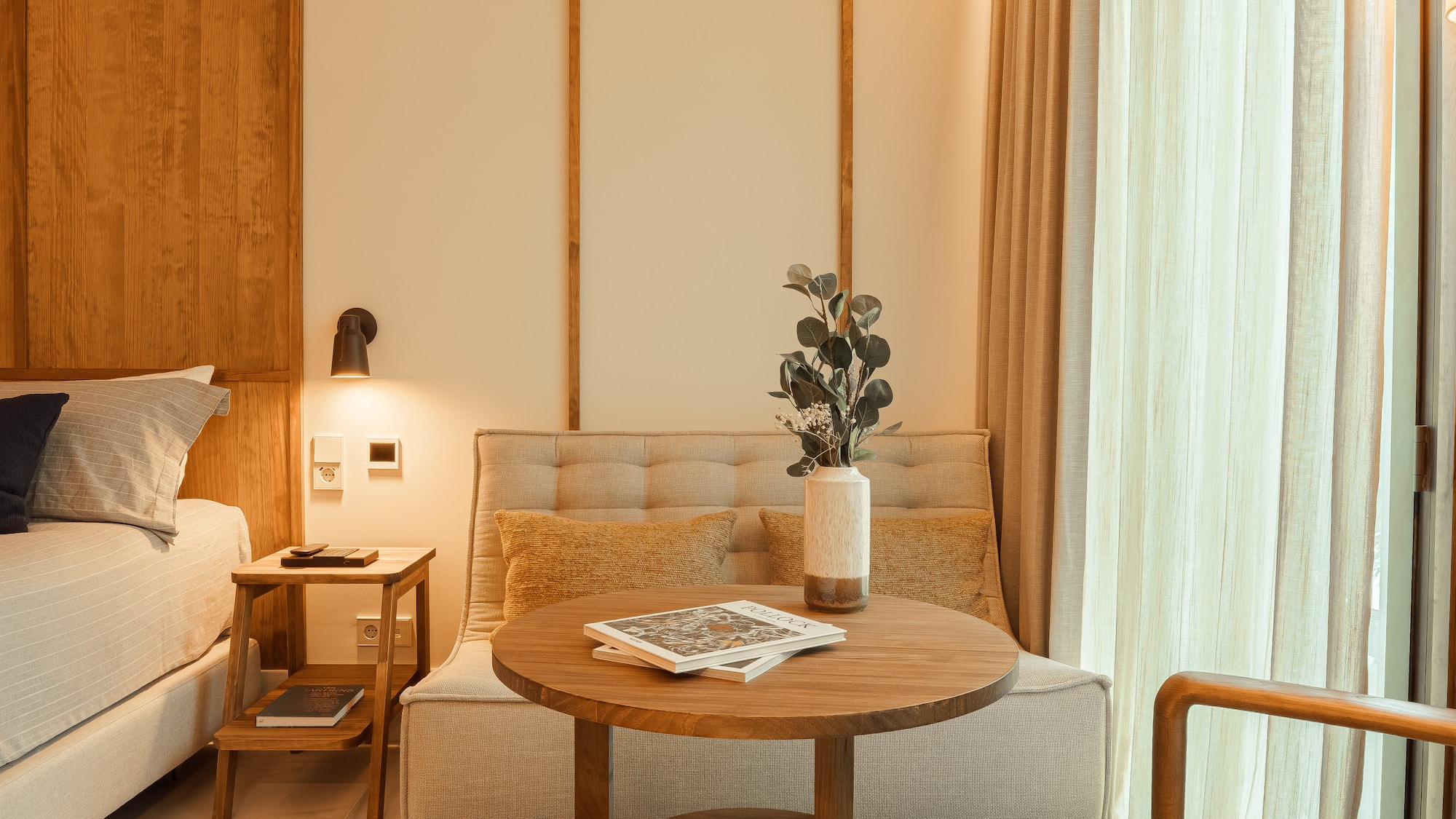 a room with a couch and a table