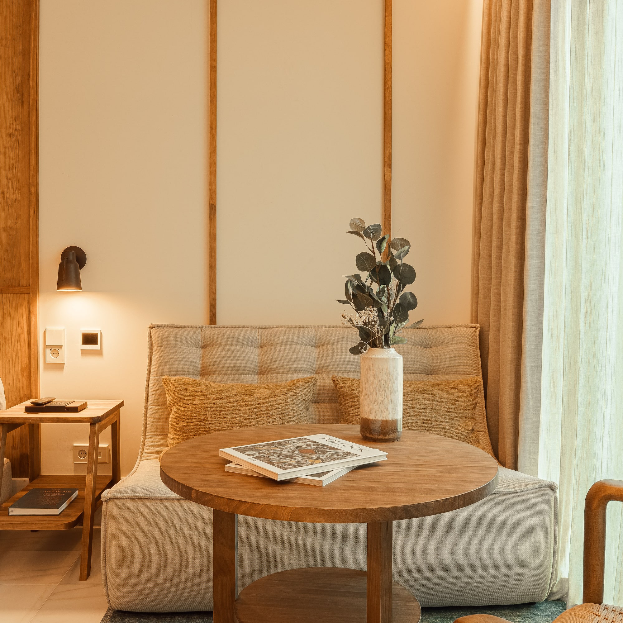 a room with a couch and a table