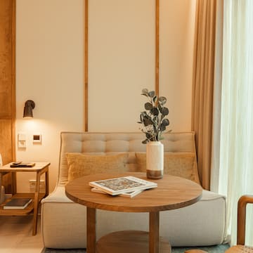 a room with a couch and a table