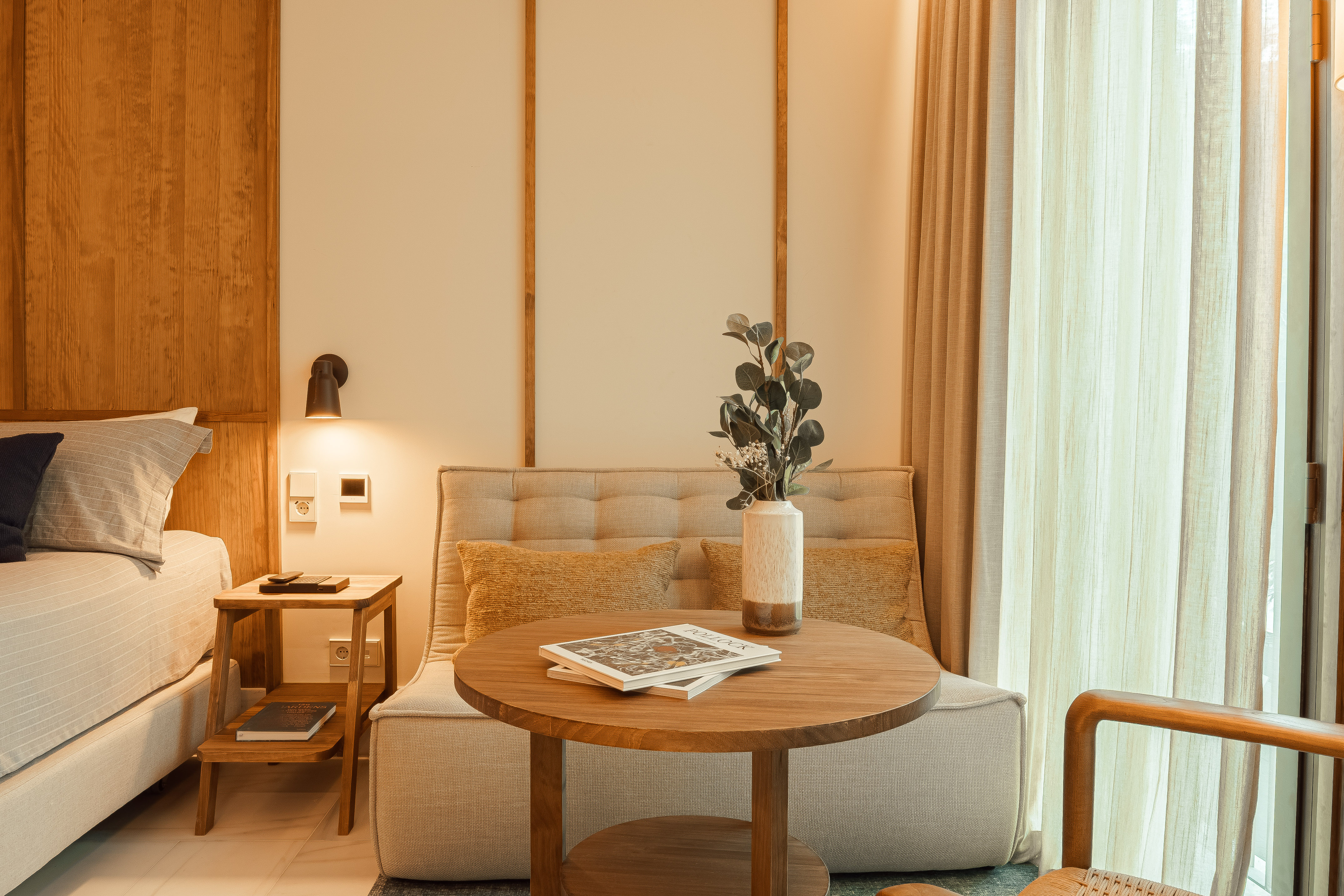 a room with a couch and a table