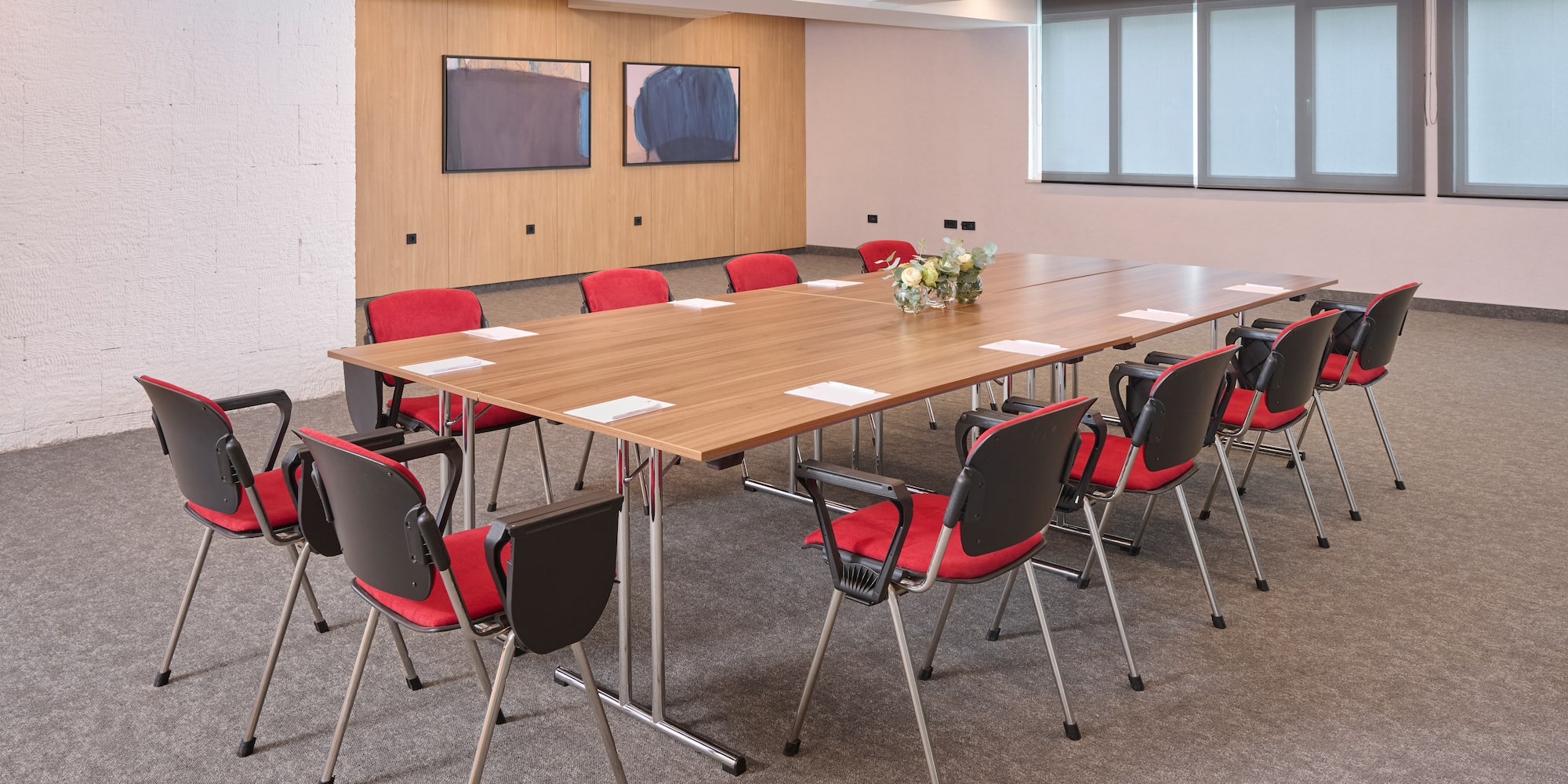 a room with a table and chairs