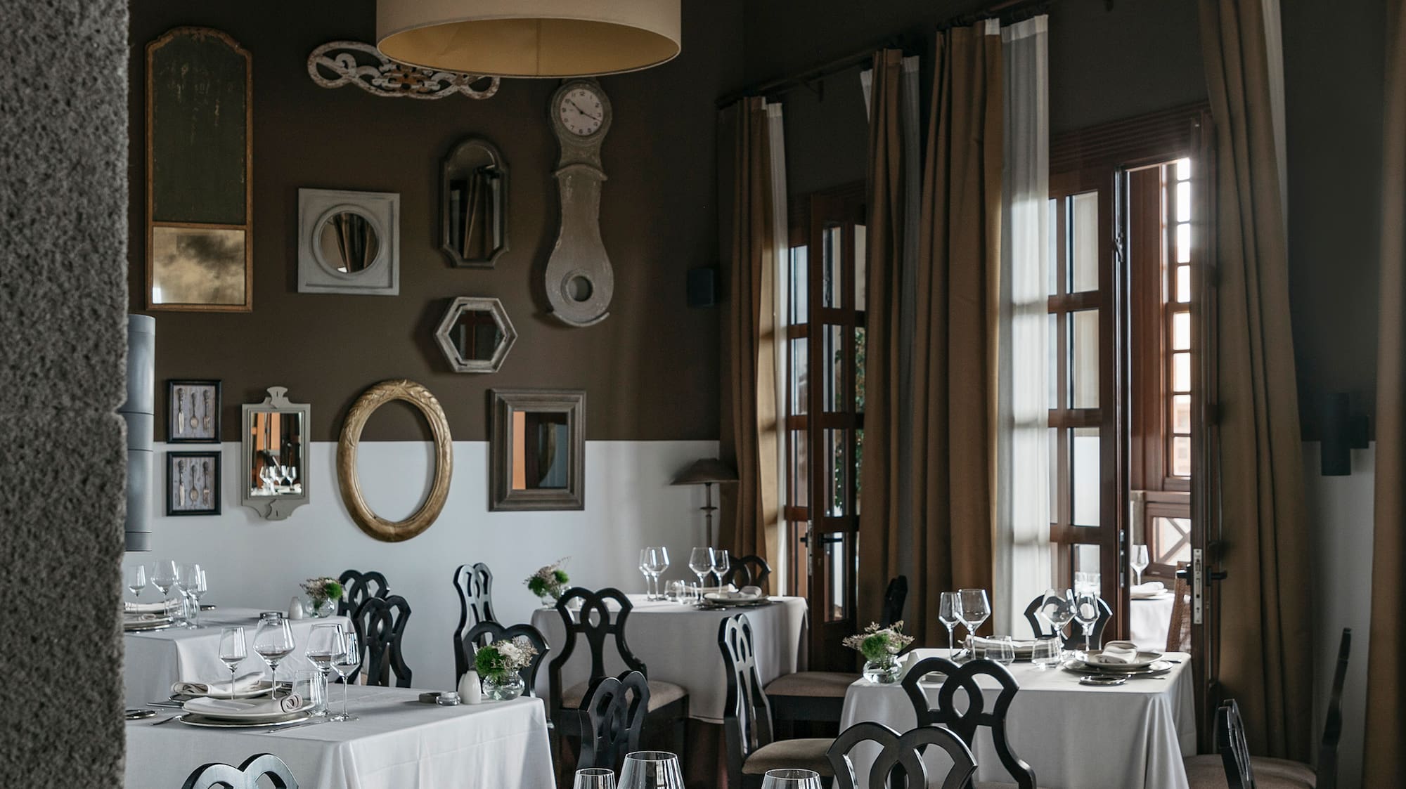 a room with tables and chairs