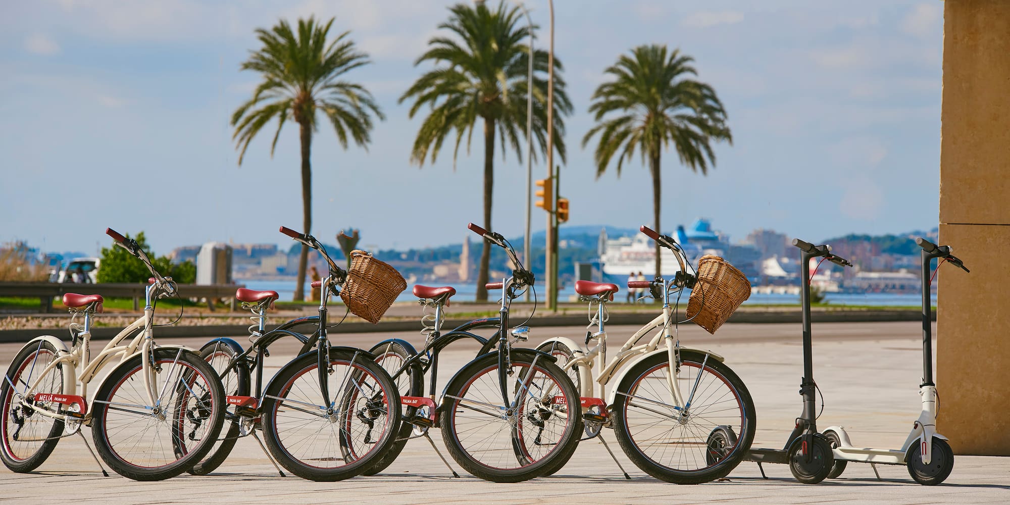 a group of bicycles parked in a row