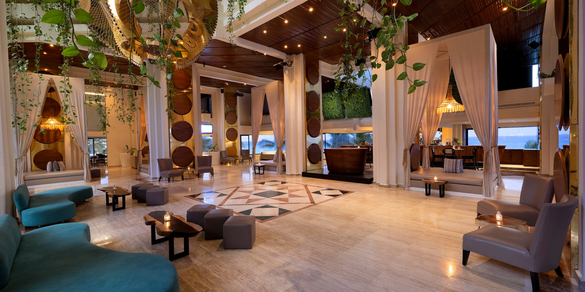 a large room with a large ceiling and a large chandelier